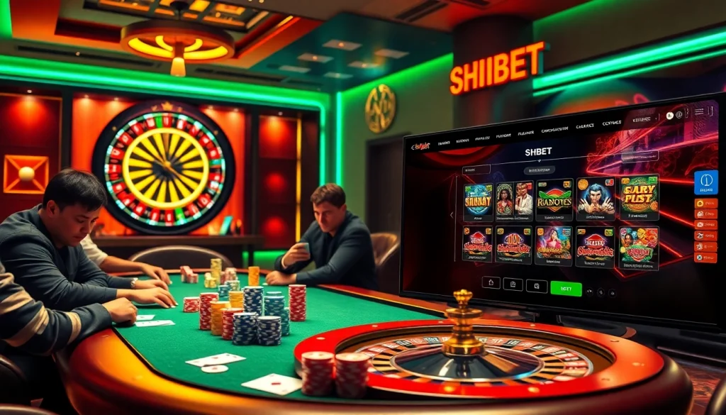 Experience SHBET đăng ký with engaging poker action, colorful chips, and a digital gambling interface.
